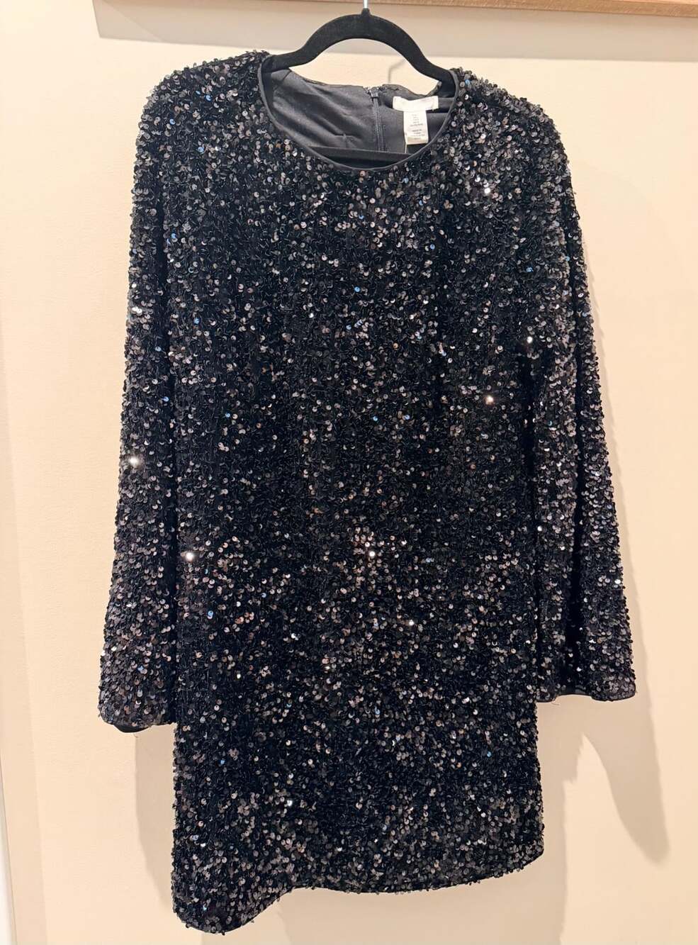 H&M Sequined Long Sleeve Dress Size L Black Party Mini